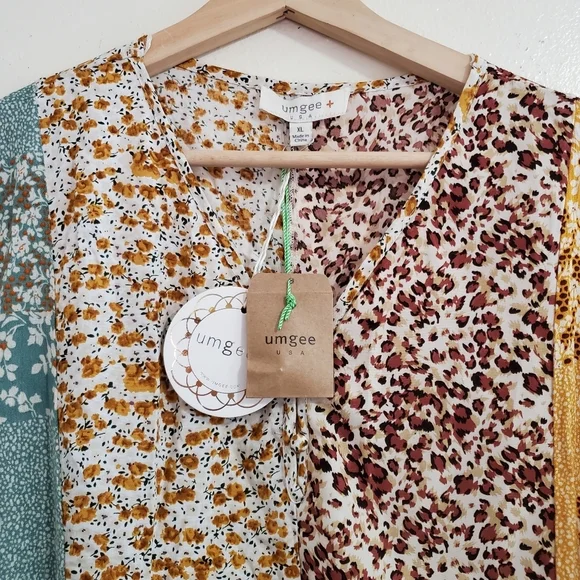 LAST ONE! NEW Umgee Plus Mixed Floral Print Ruffle Dress Pockets - Picture 9 of 12